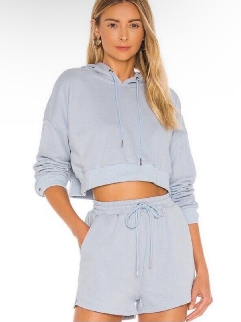 Superdown Malia Cropped Hoodie In Light Blue
